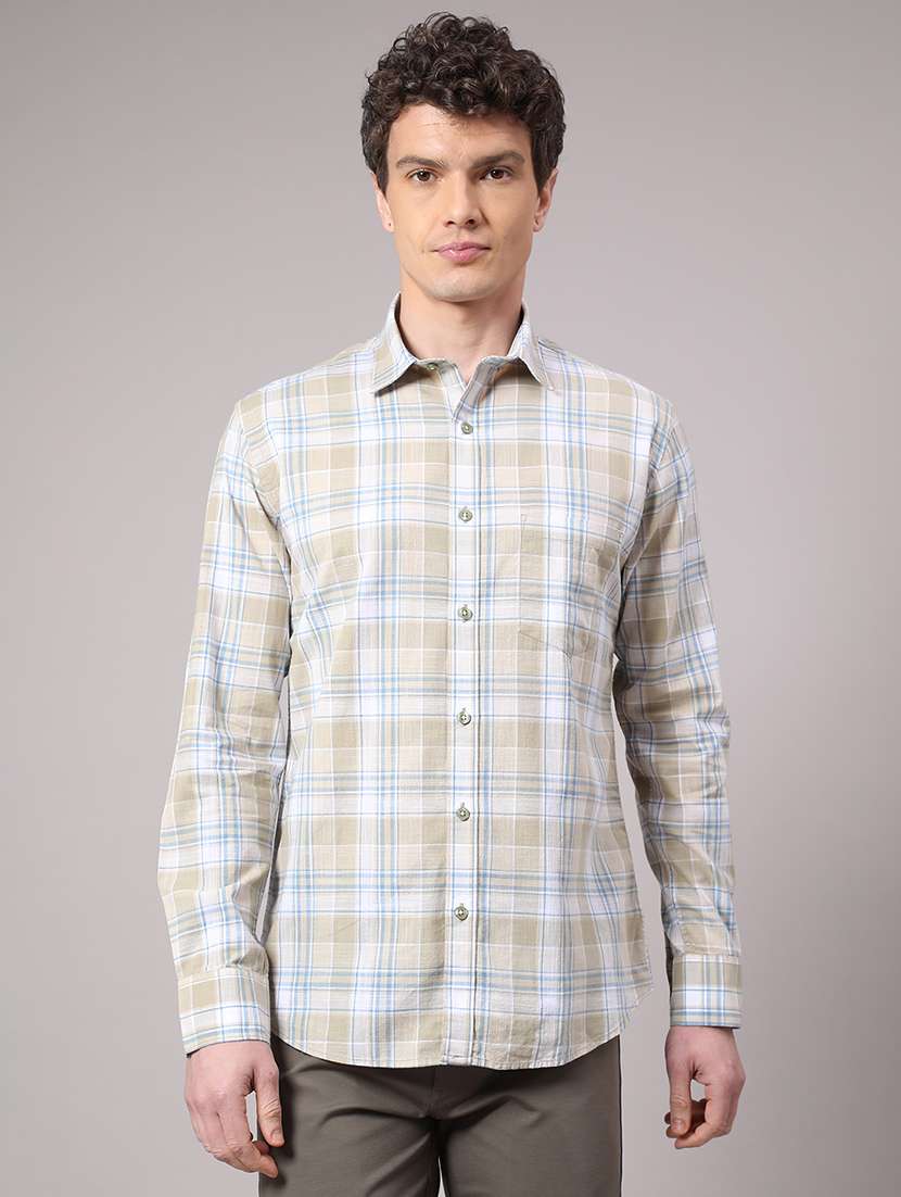 men checkered long sleeve slim fit casual shirt
