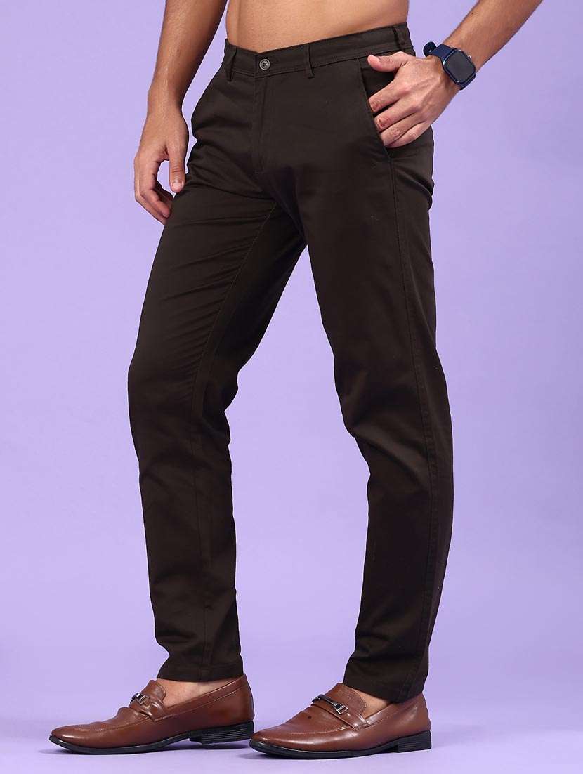 Men Olive Cotton Chinos Casual Trouser - 22323864 -  Standard Image - 2