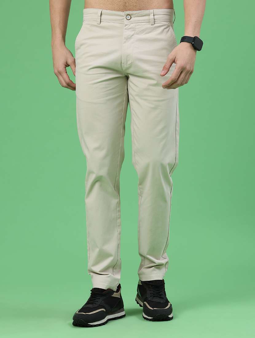 men solid mid rise chinos casual trouser