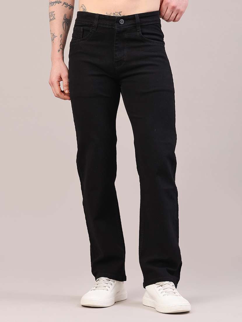 men plain mid rise full length straight fit jeans