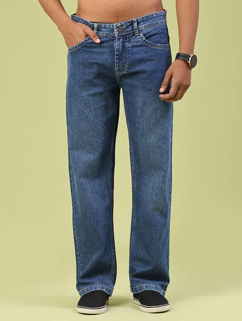 men washed mid rise full length straight fit jeans