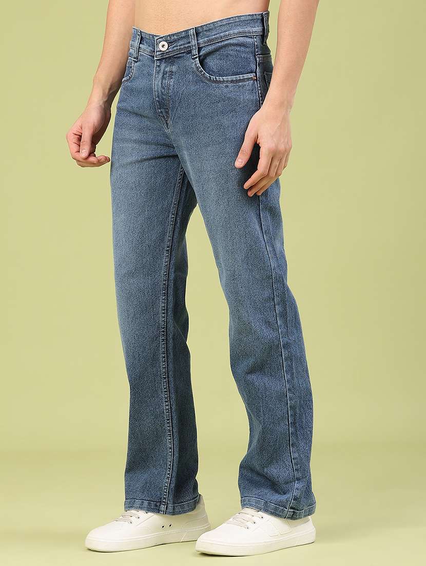 men washed mid rise full length straight fit jeans