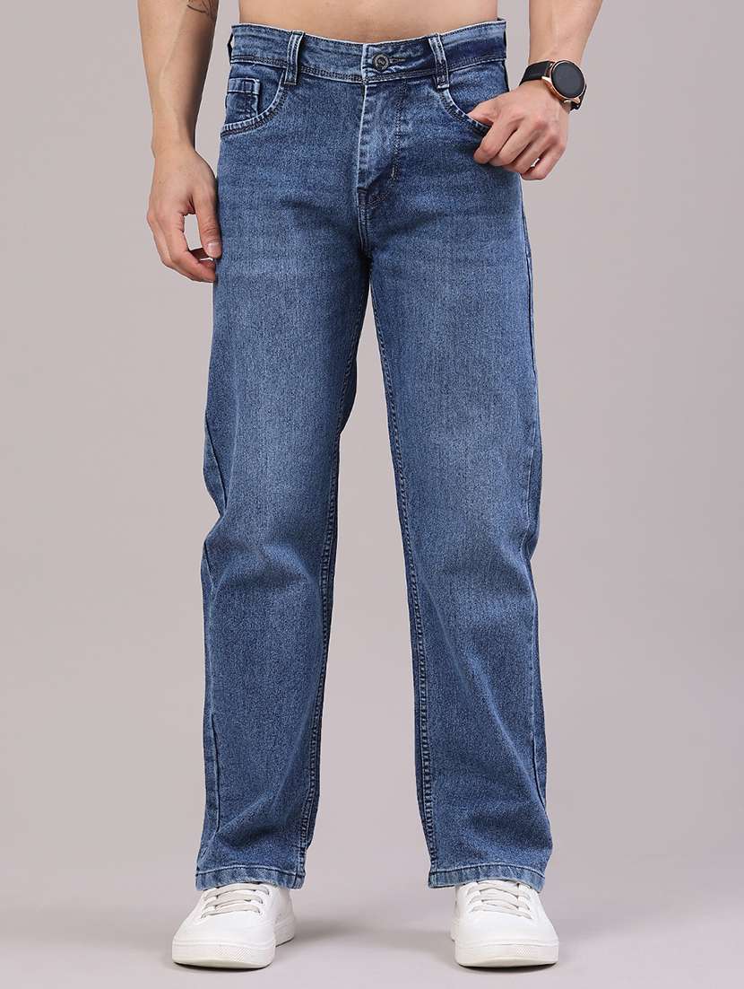 men washed mid rise full length relaxed fit jeans