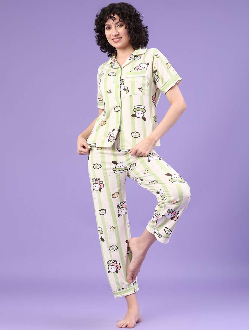 women printed short sleeve pyjama set nightwear