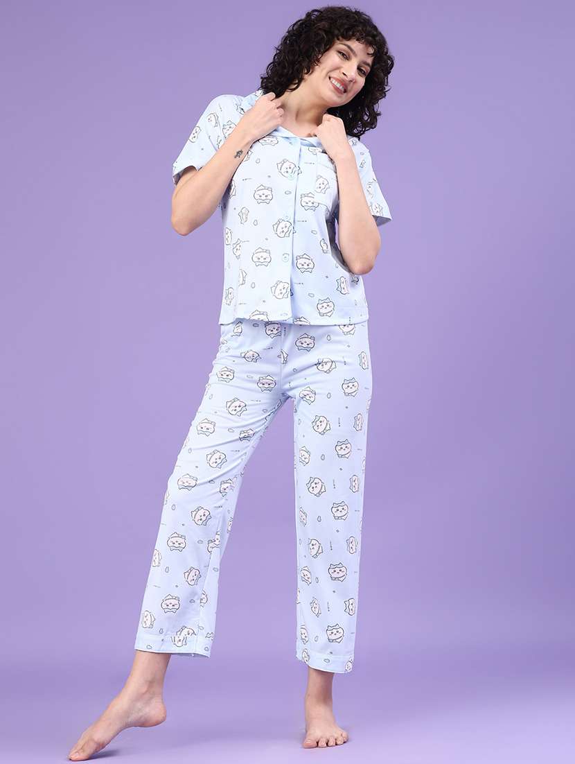 women printed short sleeve pyjama set nightwear
