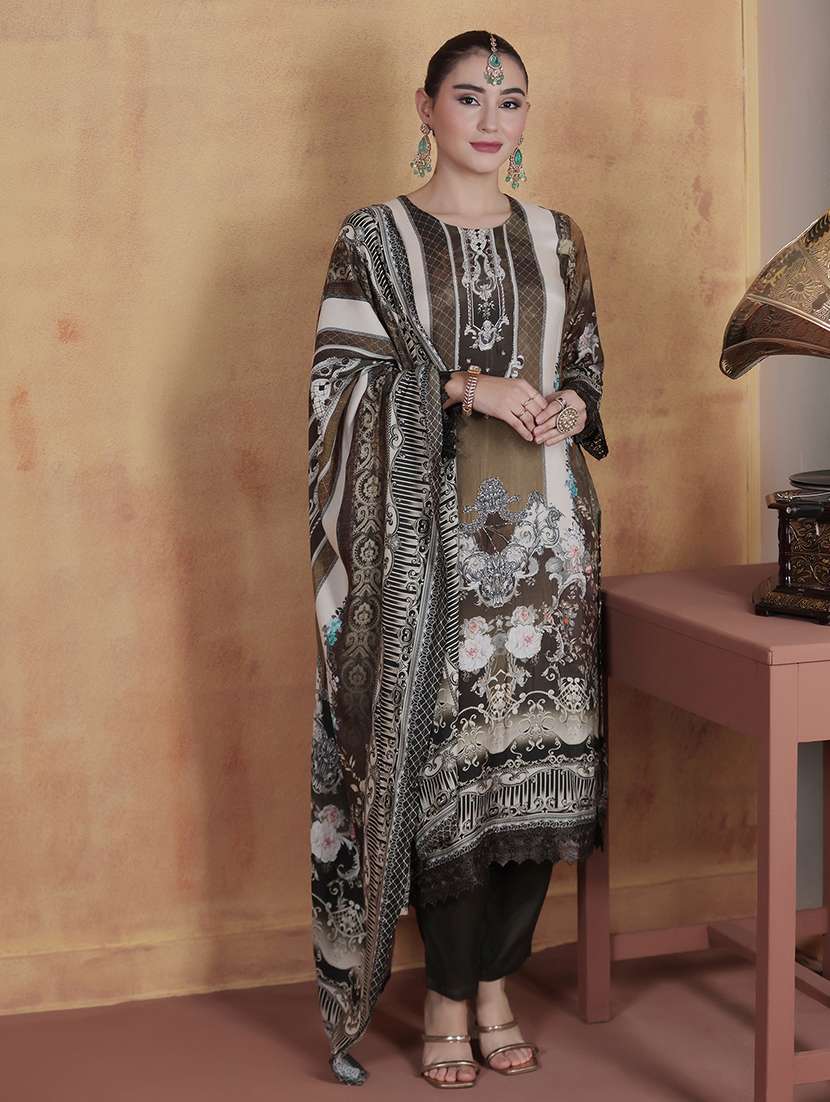 women printed round neck kurta pant with dupatta set