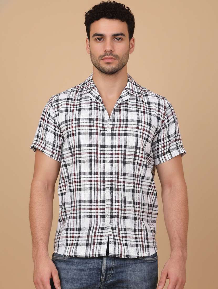 men checkered short sleeve regular fit casual shirt