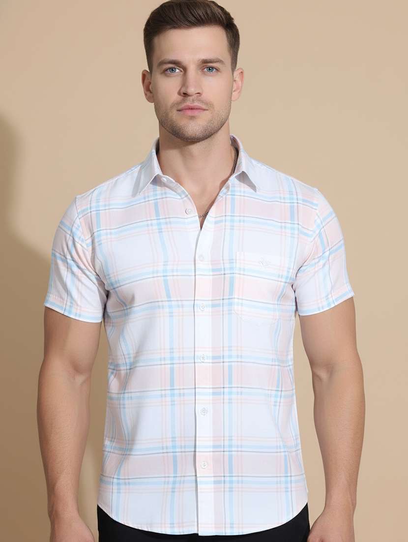 men checkered short sleeve regular fit casual shirt