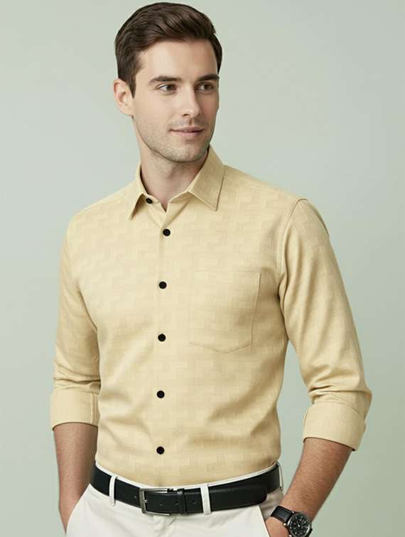 men self design long sleeve regular fit formal shirt