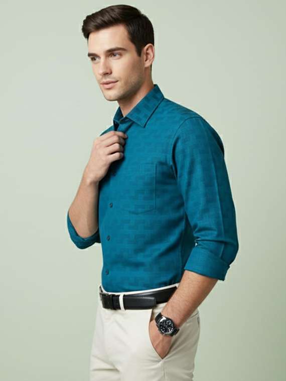 Men Self Design Long Sleeve Regular Fit Formal Shirt - 22324690 -  Standard Image - 2