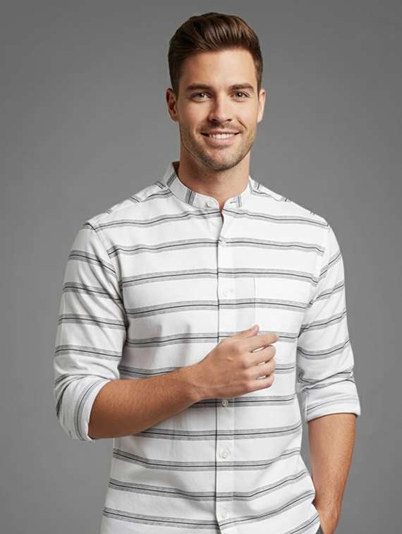 men striped long sleeve regular fit casual shirt