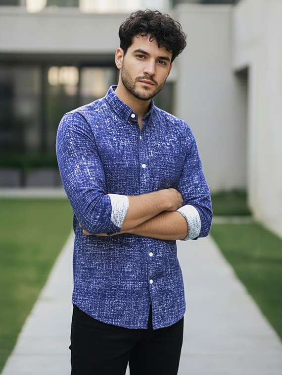 men printed long sleeve regular fit casual shirt