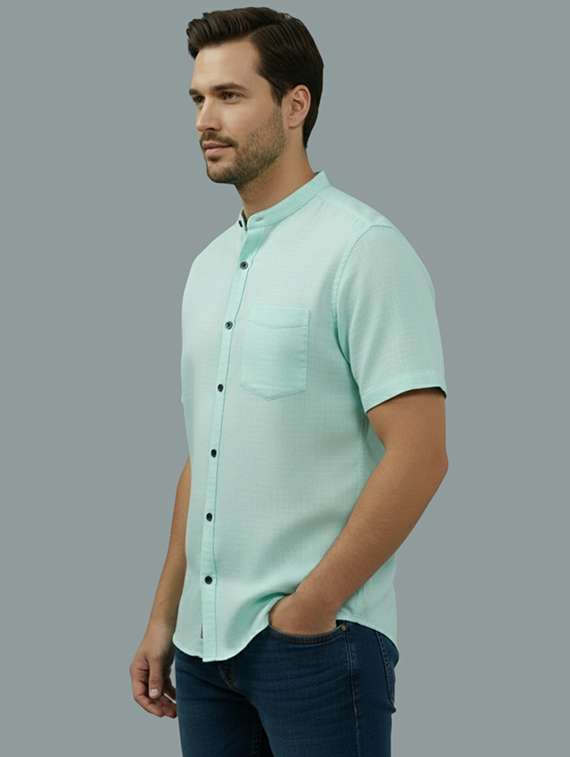 men solid mandarin neck regular fit casual shirt - 22325154 -  Standard Image - 2