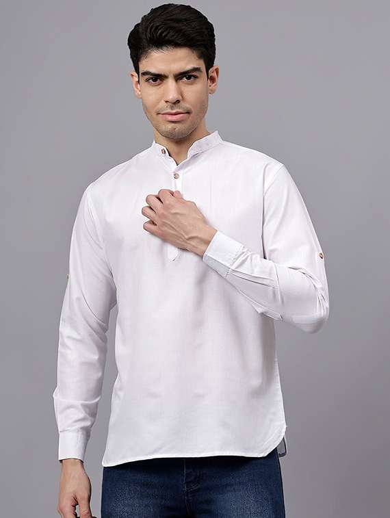 men solid mandarin neck short kurta