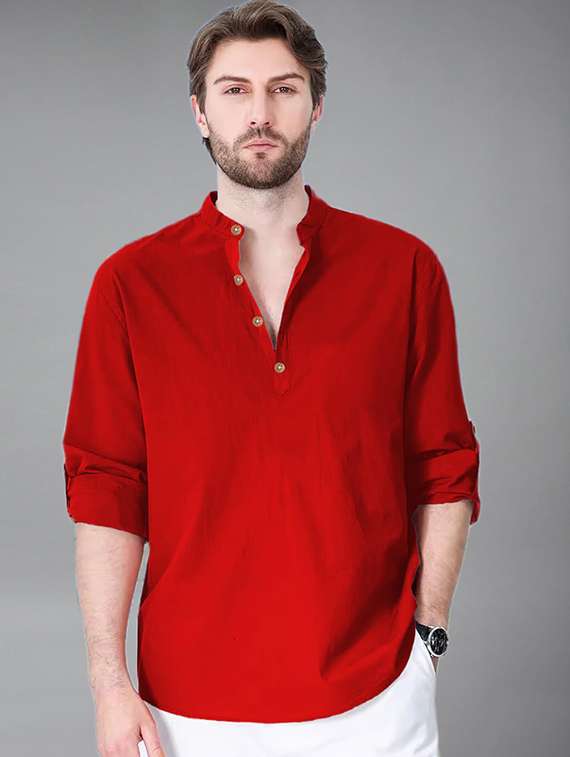 men solid mandarin neck short kurta