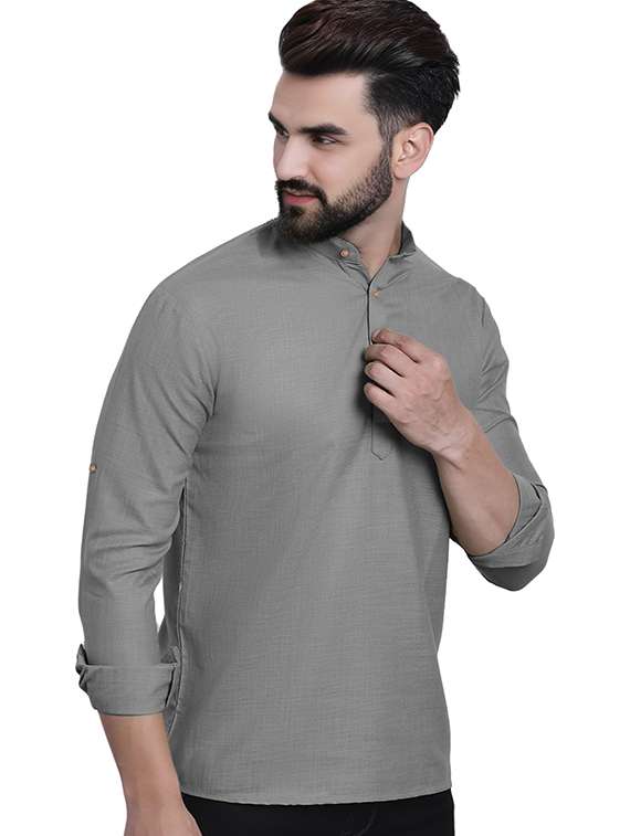 men solid mandarin neck short kurta - 22325270 -  Standard Image - 2