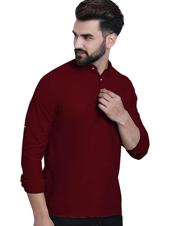 men solid mandarin neck short kurta - 22325271 -  Standard Image - 2