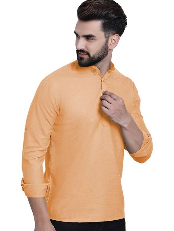 men solid mandarin neck short kurta - 22325273 -  Standard Image - 2