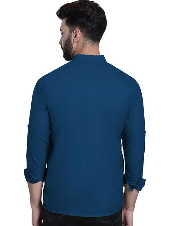 men solid mandarin neck short kurta - 22325278 -  Standard Image - 2