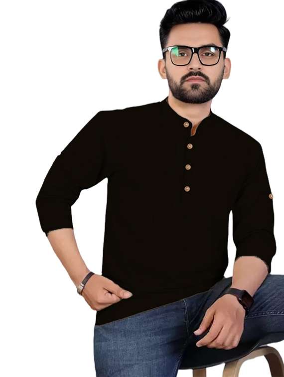 men solid mandarin neck short kurta