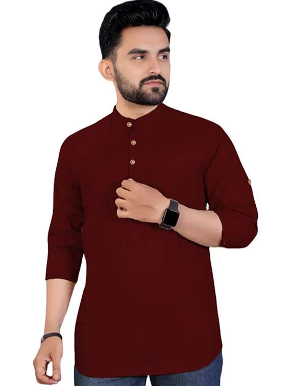 men solid mandarin neck short kurta - 22325288 -  Standard Image - 2