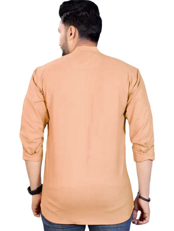 men solid mandarin neck short kurta - 22325290 -  Standard Image - 2