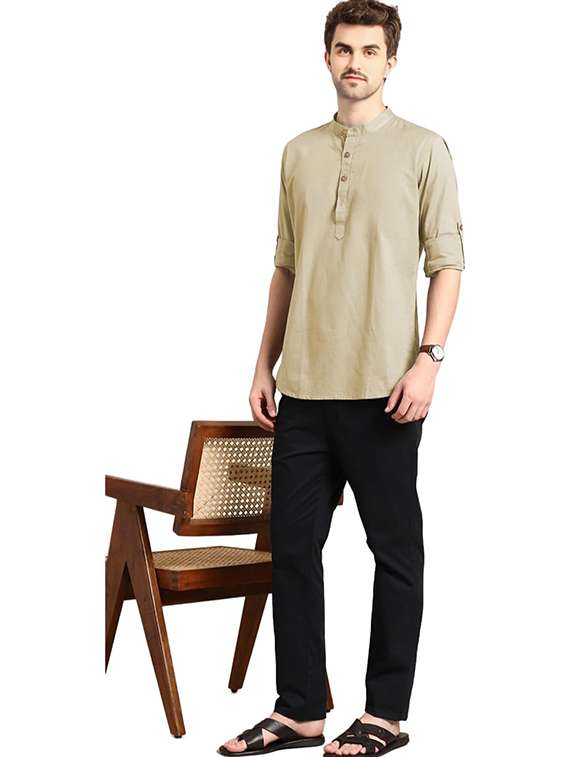 men solid mandarin neck short kurta - 22325301 -  Standard Image - 2