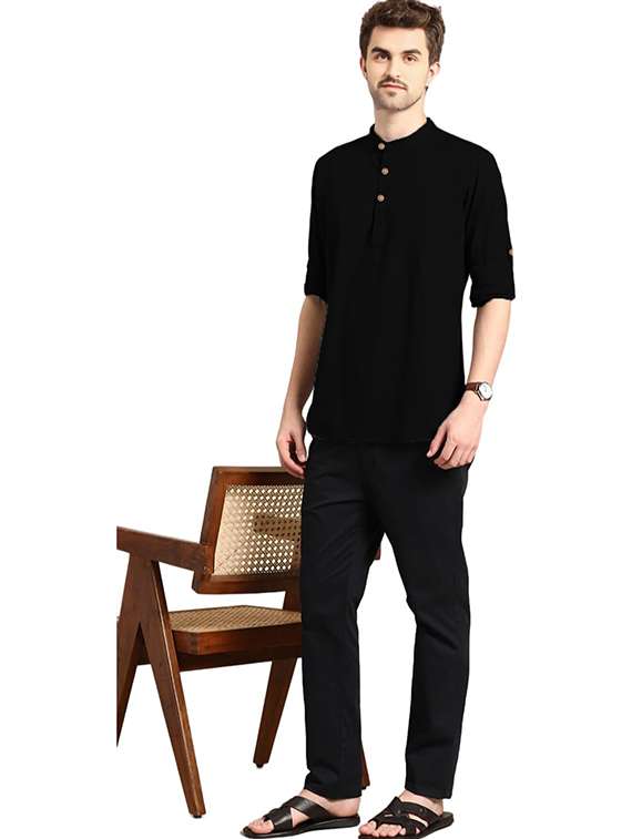 men solid mandarin neck short kurta - 22325302 -  Standard Image - 2