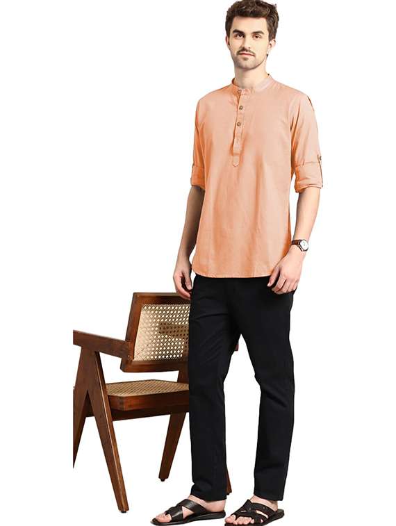 men solid mandarin neck short kurta - 22325307 -  Standard Image - 2
