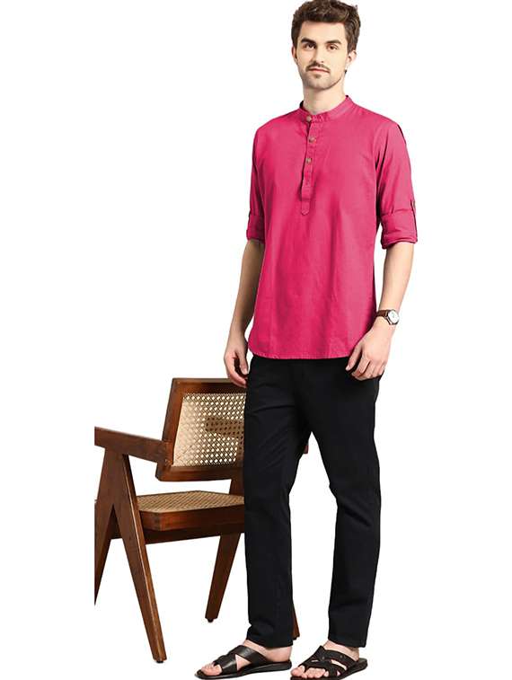 men solid mandarin neck short kurta - 22325309 -  Standard Image - 2