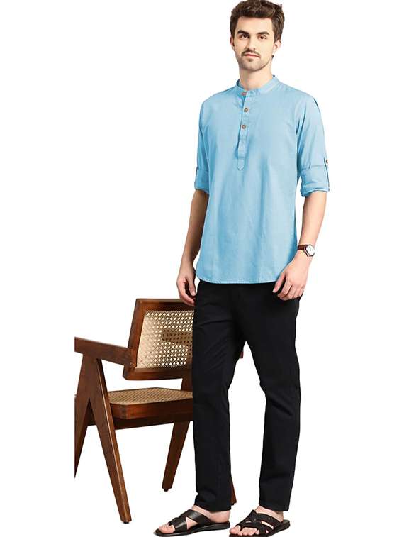 men solid mandarin neck short kurta - 22325314 -  Standard Image - 2