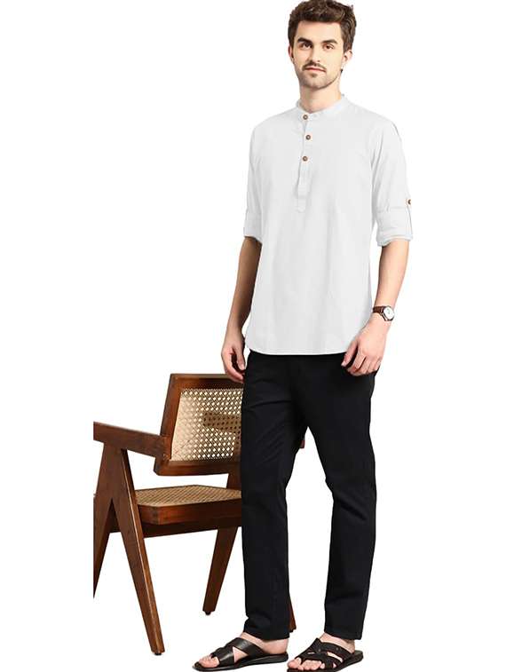 men solid mandarin neck short kurta - 22325316 -  Standard Image - 2