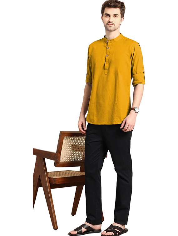 men solid mandarin neck short kurta - 22325317 -  Standard Image - 2