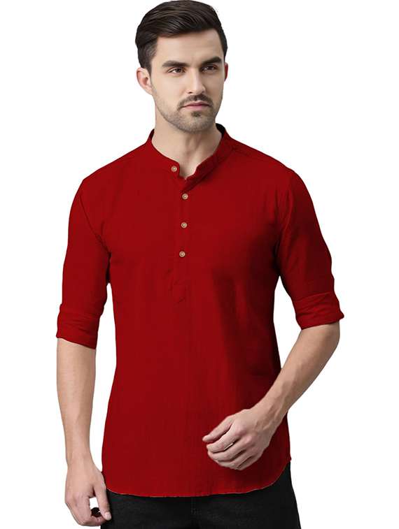 men solid mandarin neck short kurta