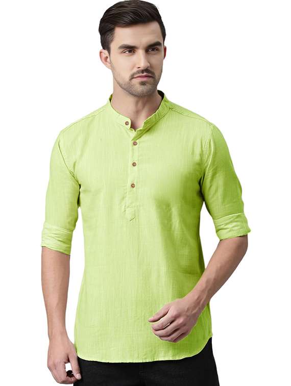 men solid mandarin neck short kurta