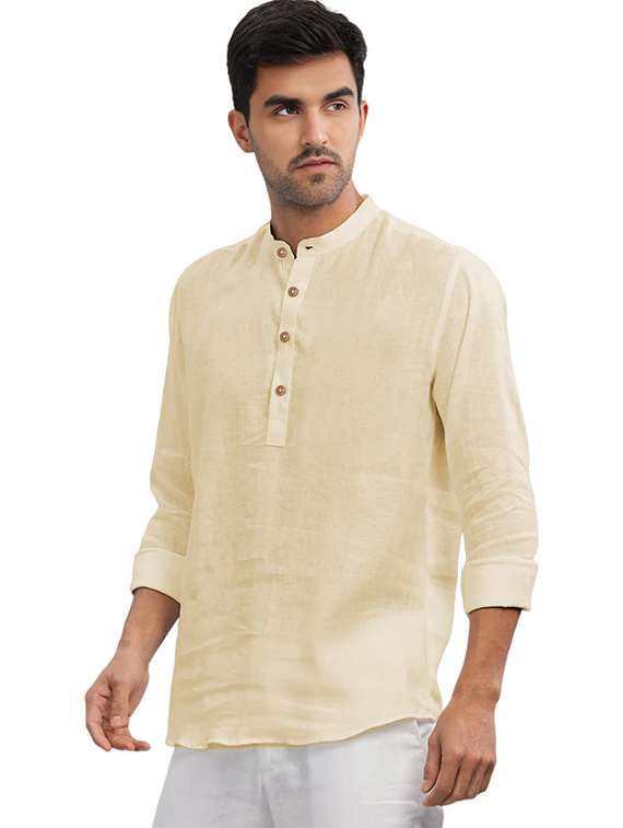 men solid mandarin neck short kurta - 22325352 -  Standard Image - 2