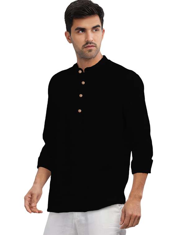 men solid mandarin neck short kurta - 22325353 -  Standard Image - 2