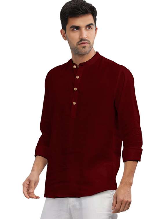 men solid mandarin neck short kurta - 22325356 -  Standard Image - 2