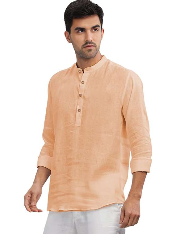 men solid mandarin neck short kurta - 22325358 -  Standard Image - 2