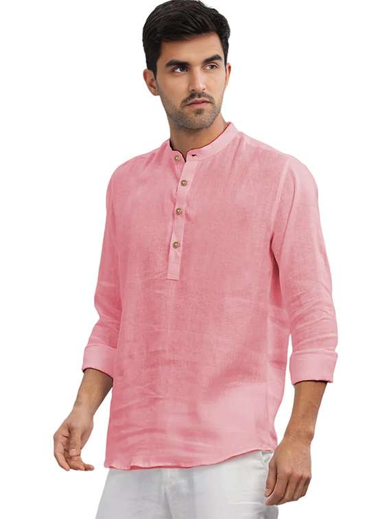 men solid mandarin neck short kurta - 22325359 -  Standard Image - 2