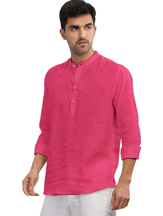 men solid mandarin neck short kurta - 22325360 -  Standard Image - 2