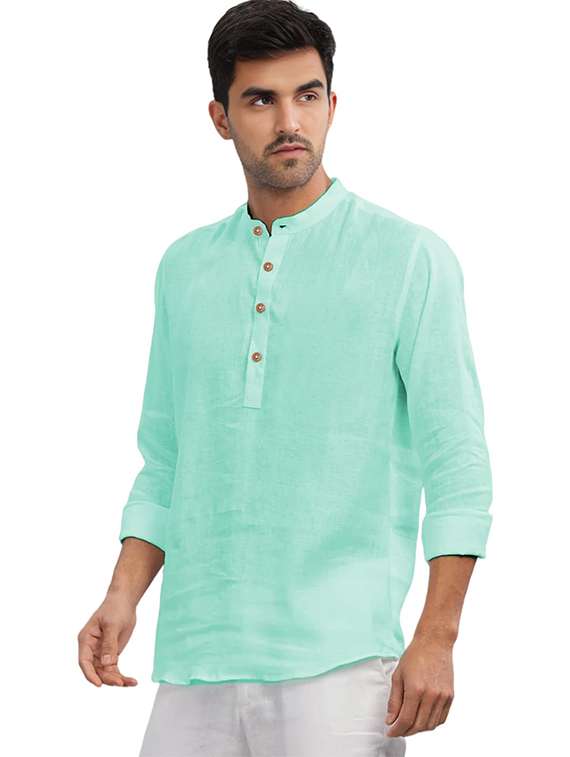men solid mandarin neck short kurta - 22325361 -  Standard Image - 2
