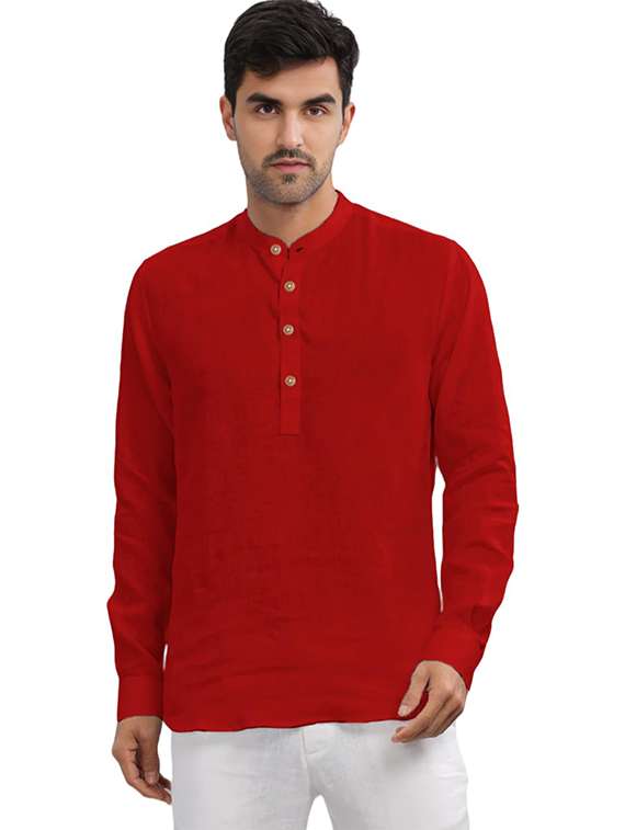 men solid mandarin neck short kurta