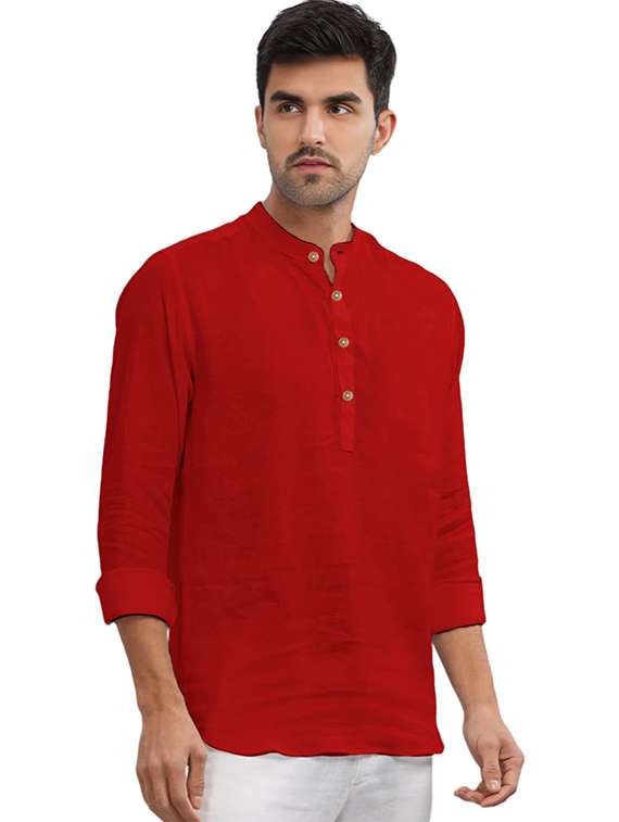 men solid mandarin neck short kurta - 22325362 -  Standard Image - 2