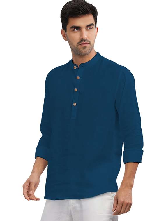 men solid mandarin neck short kurta - 22325363 -  Standard Image - 2