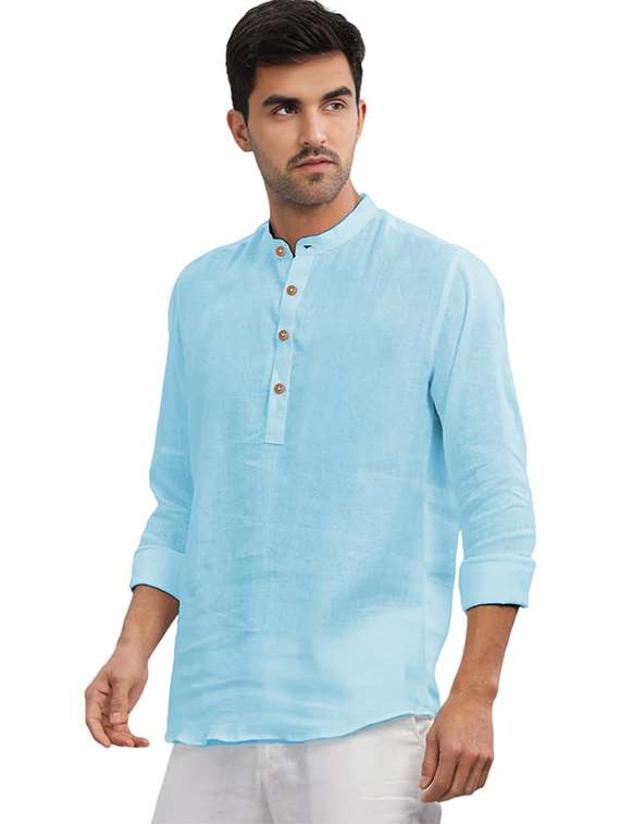men solid mandarin neck short kurta - 22325365 -  Standard Image - 2