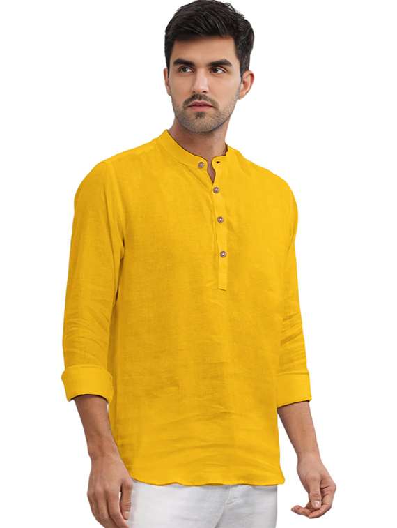 men solid mandarin neck short kurta - 22325368 -  Standard Image - 2