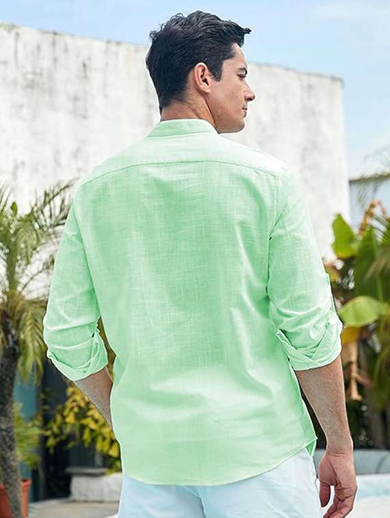 men solid mandarin neck short kurta - 22325379 -  Standard Image - 2
