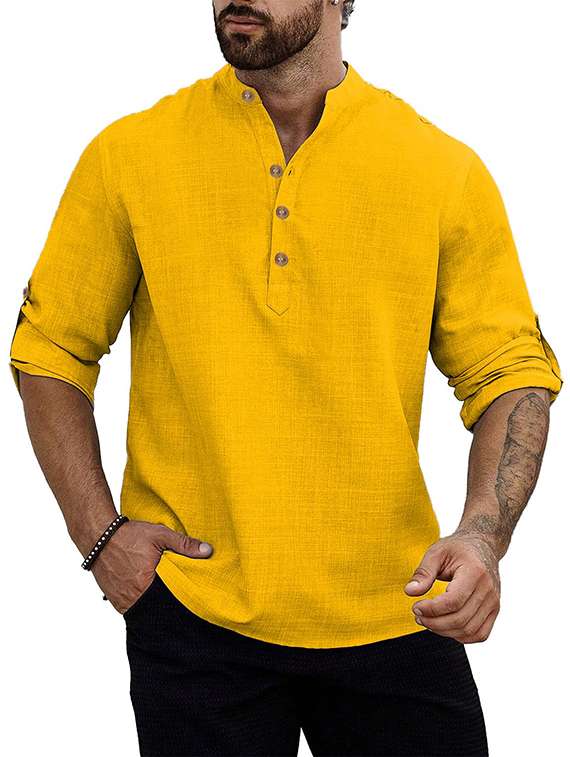 men solid mandarin neck short kurta - 22325400 -  Standard Image - 2