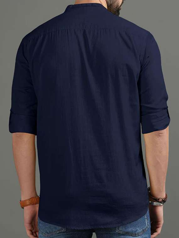 men solid mandarin neck short kurta - 22325407 -  Standard Image - 2